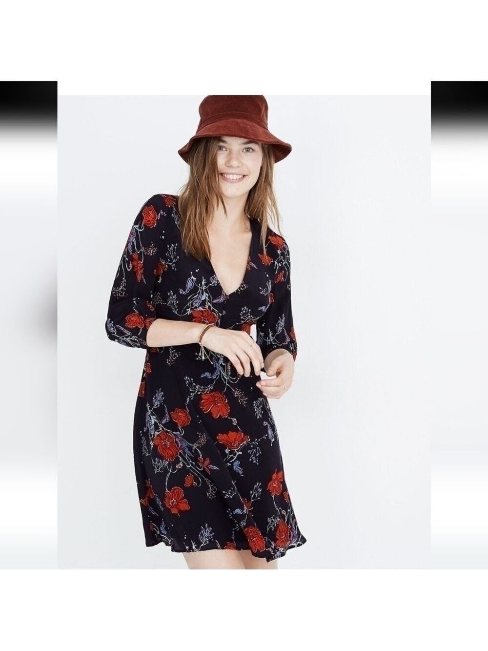 Madewell Blue Red Silk Poppies Dress Size 0